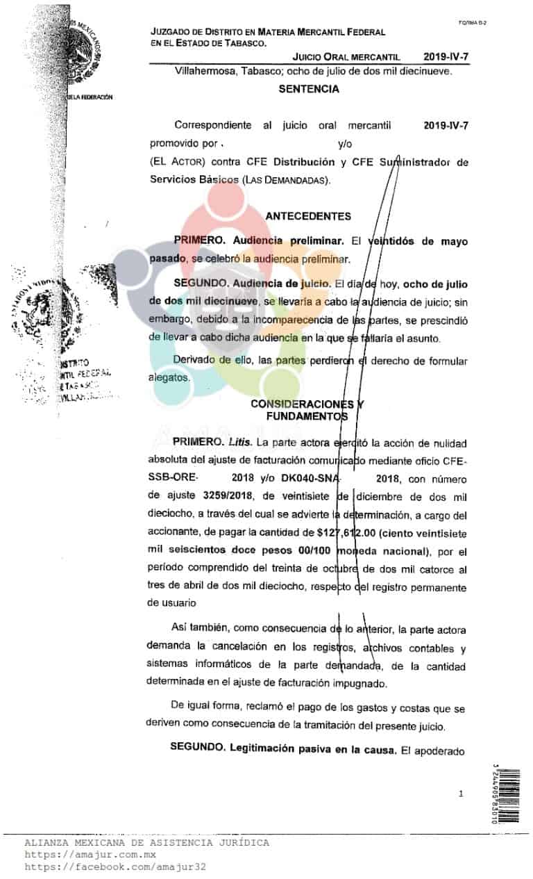 Nueva Sentencia De Nulidad Obtenida Contra Cfe Alianza Mexicana De Asistencia Jurídica 8554